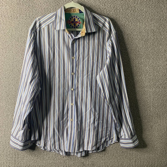 Robert Graham Mens Shirt Size XL Blue Striped Long Sleeves Button‎ Up Casual